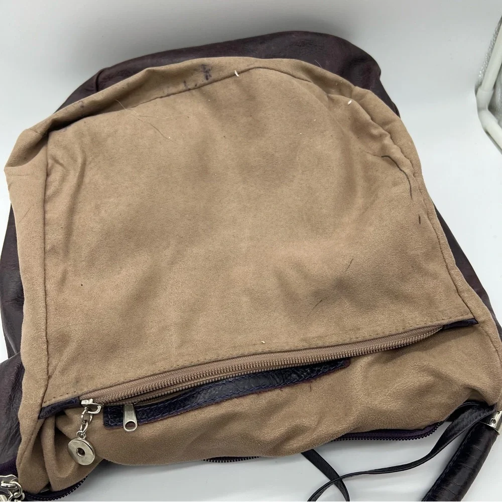 Cristina Leizzarrague Genuine Leather Argentine Hobo Bag in Dark Purple/Brown